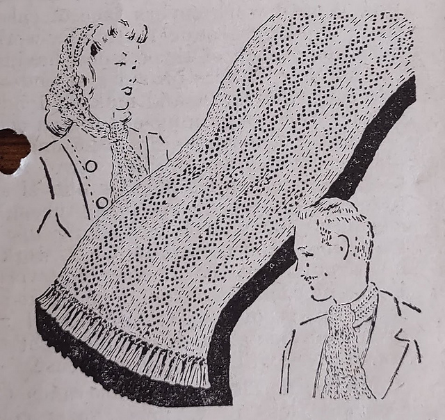 Lace-Stripe Knitted Scarf or Muffler
