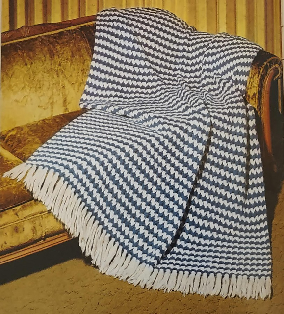Blue and White Mohair Afghan