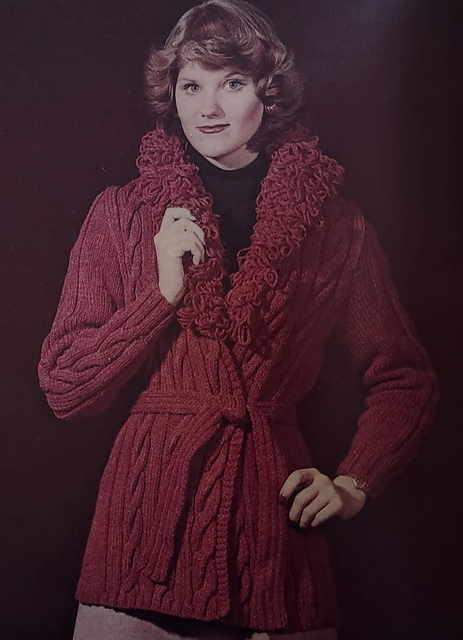 Cable Cardigan with Loop Stitch Collar