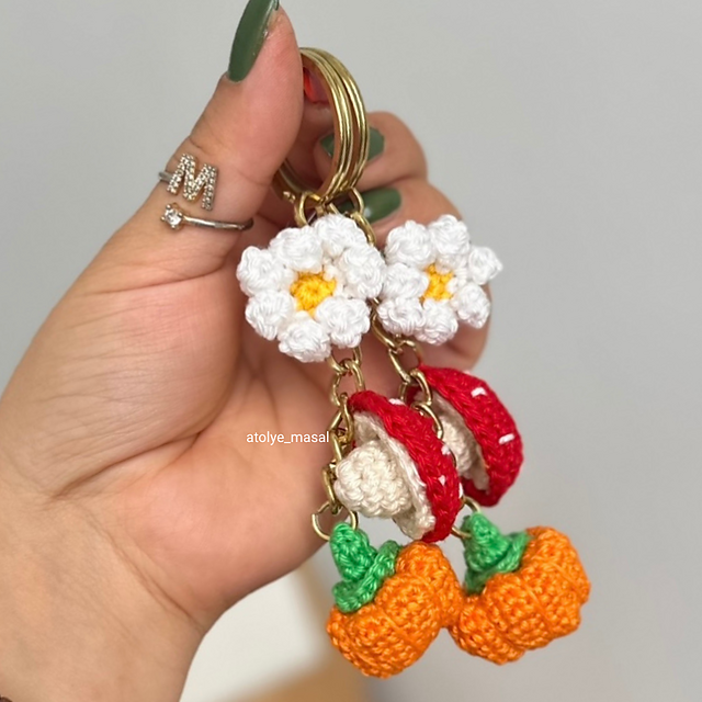Pumpkin, Mushroom & Flower Keychain