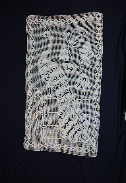 Door Panel of Scrim and Filet Crochet No.368 (Peacock Filet)