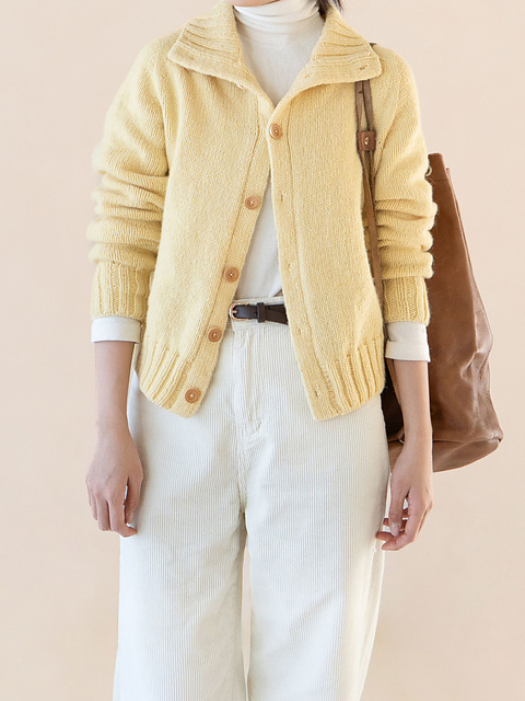 Pigment wool High-neck Saddle Cardigan