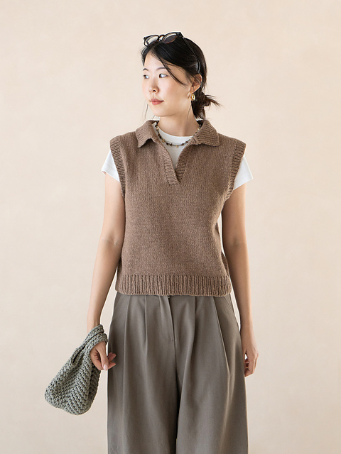 Creme Cashmere Wool Topdown Collar Vest
