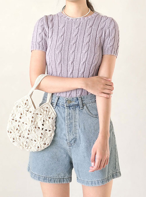 Vegetable Cable Short-Sleeve Bottom-up Sweater