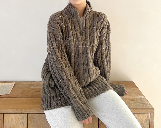 Ravelry: Fashion Aran Cable Half-zip Sweater pattern by Daeri Kim