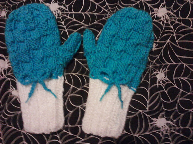 2 Needle Basket Weave Mittens