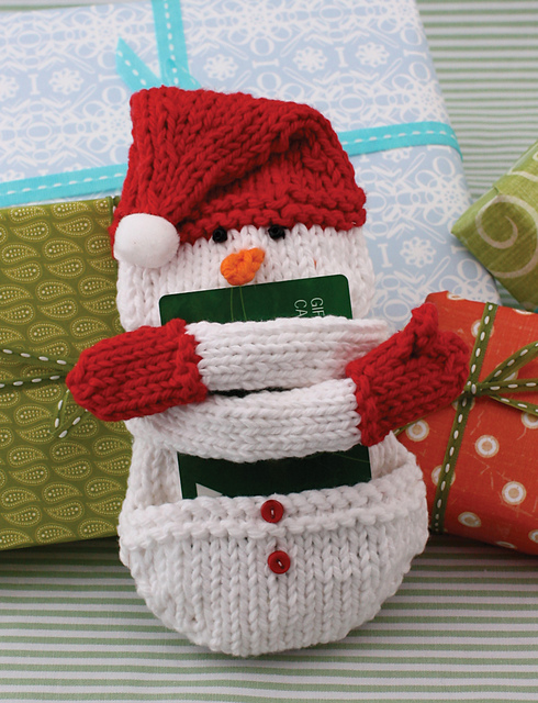 Snow Man Gift Card Cozy: Knit Version