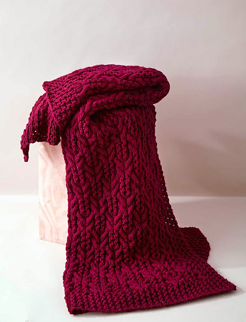 Lattice Cable and Lace Blanket