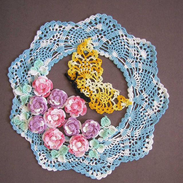 Butterfly in the Roses Doily