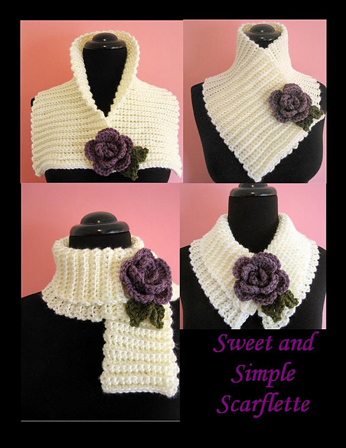 Sweet and Simple Scarflette with Rolled Rose