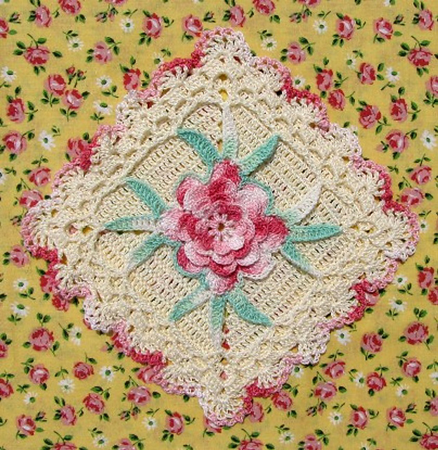 Rose Centered Square Decorative Potholder