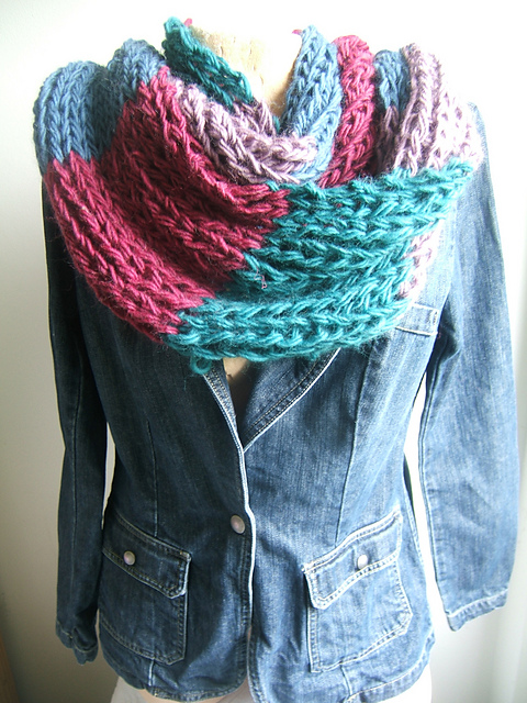 Eco Knit "Tardis" Elongated Rib Cowl Effect  Neckwarmer With Scarf Variation
