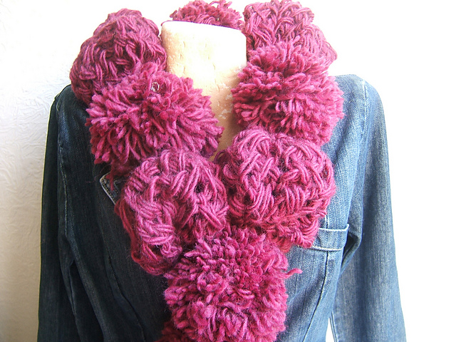 "Very Berry" Rustic Berry & Pom Pom Neckwarmer