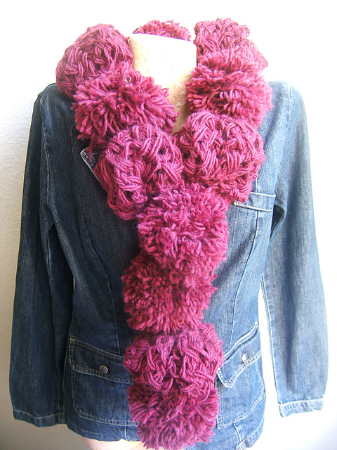 "Very Berry"  Rustic Berry and Pom Pom Scarf