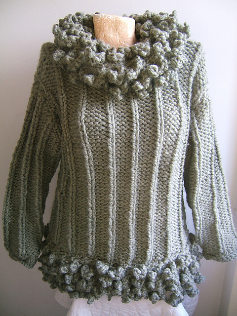 "Highland" Giant Picot Sweater with picot neck and bottom edgings