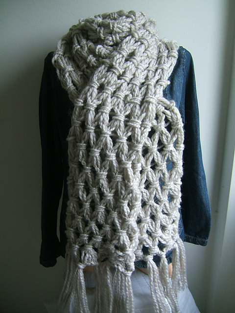 Gathered Lattice Scarf With Cowl Variation
