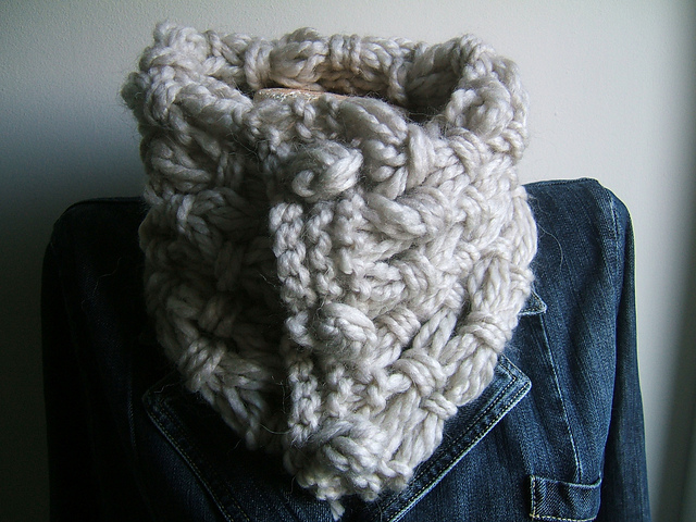 Gathered Lattice Neckwarmer with Bobble Buttons