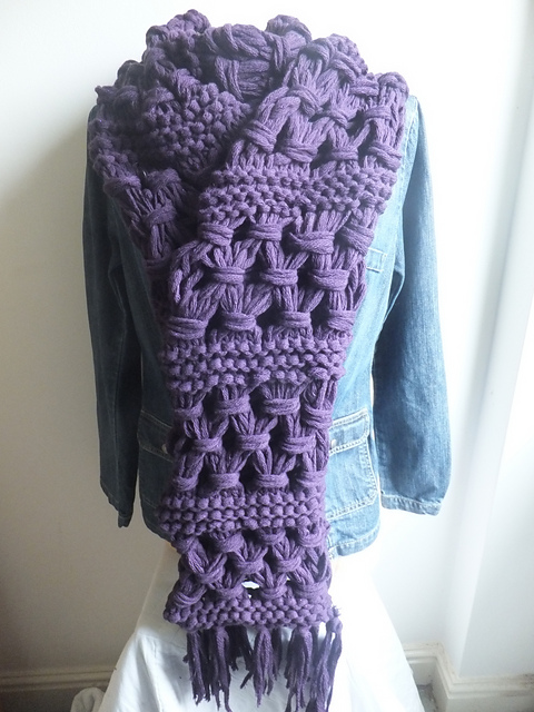Gathered Lattice and Garter Stitch Scarf
