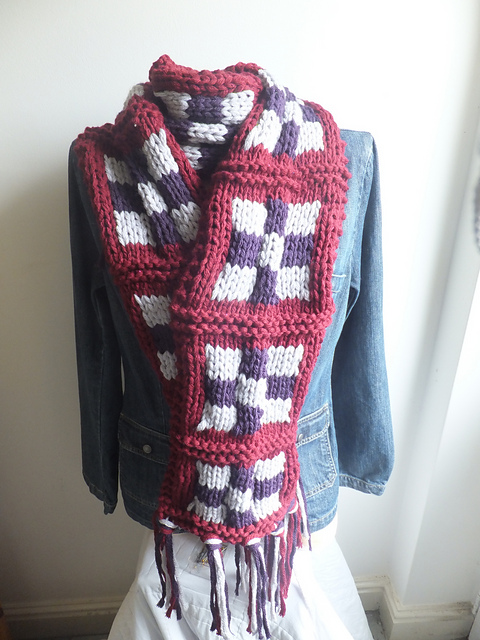 "Chequers" Scarf With Cowl Variation