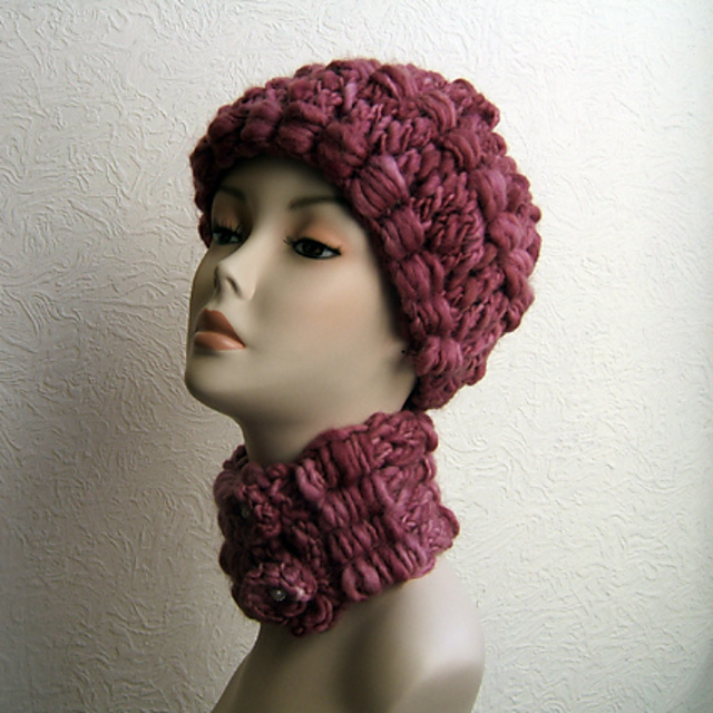 Giant Corkscrew Rouged Lace Hat, Necktie and Mitts