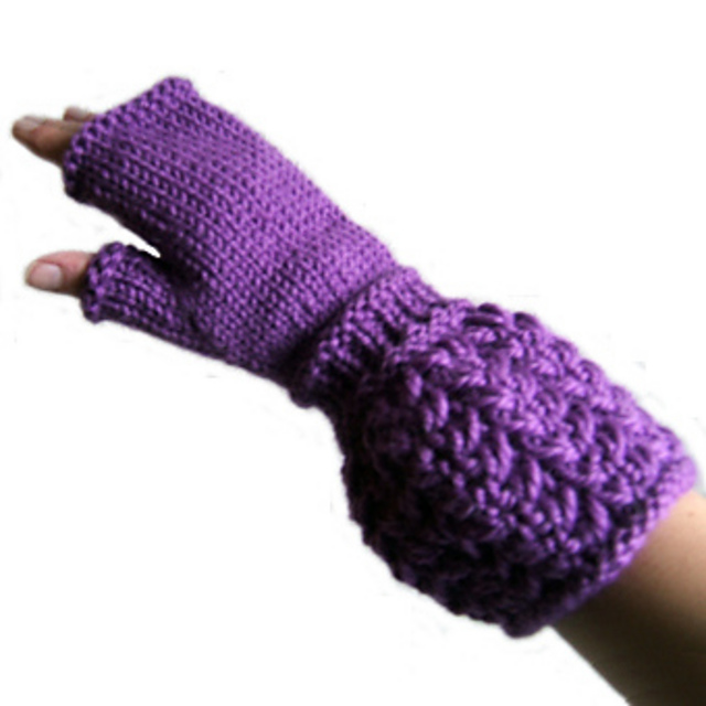 Elongated Lace Effect and Stocking Stitch Fingerless Mittens