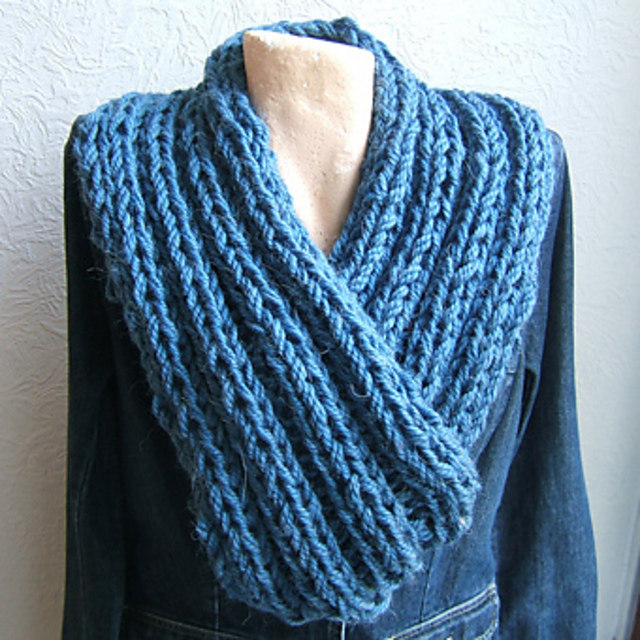 Elongated 2 x 2 Rib Cross Over Neckwarmer