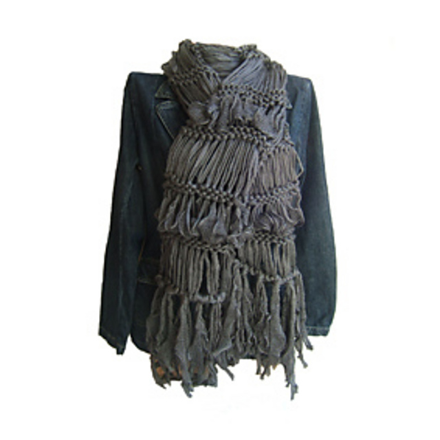 Easy Knit Elongated and Ruffled Effect Rustic Scarf
