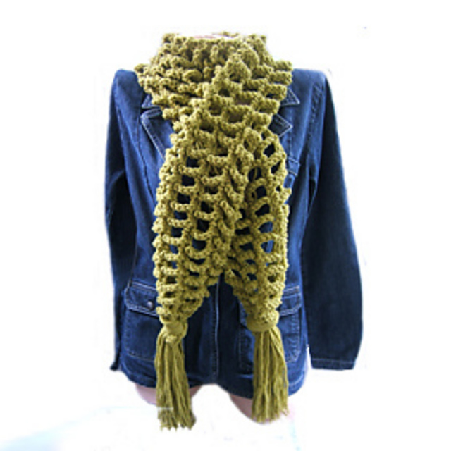 EASY KNIT SCALE LACE EFFECT SCARF WITH TASSELS