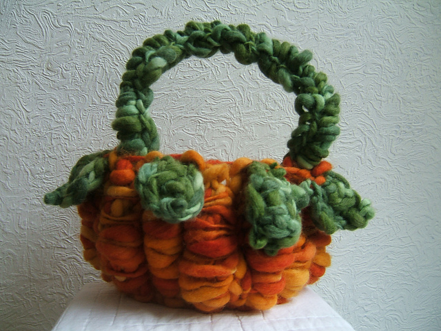 Eco Knit Rustic Pumpkin Trick Or Treat Basket