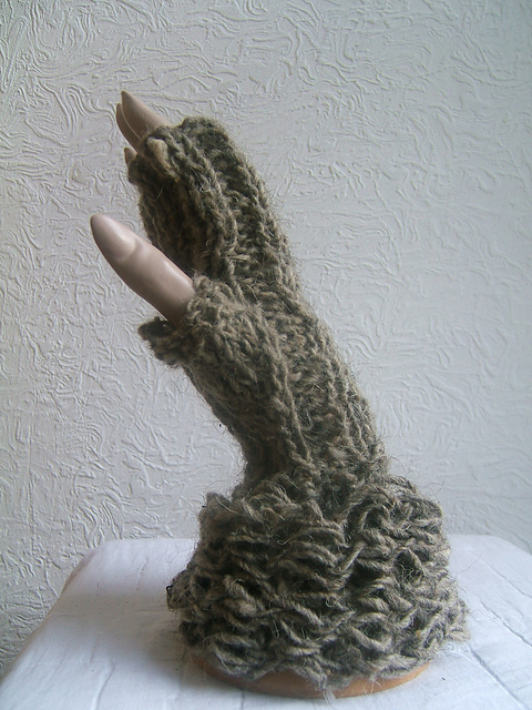 "Wild Frontier" Fingerless Mittens wth Pine Cone Trim