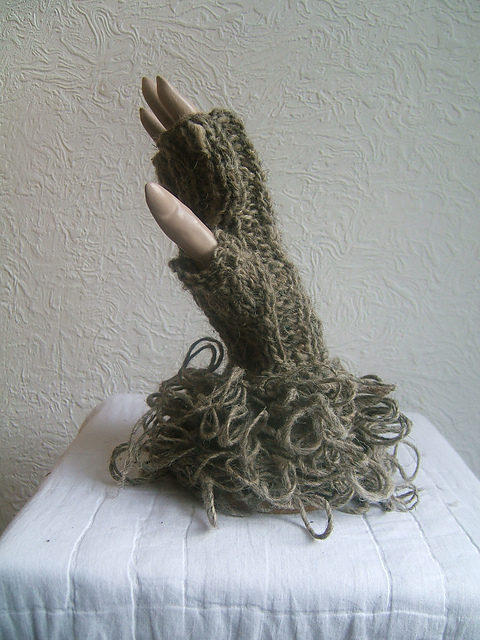 "Wild Frontier" Fingerless Mittens with loopy edging