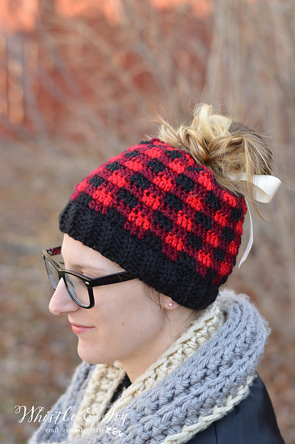 Messy Bun Plaid Hat