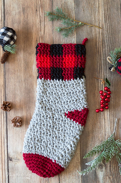 Chunky Plaid Topped Stocking