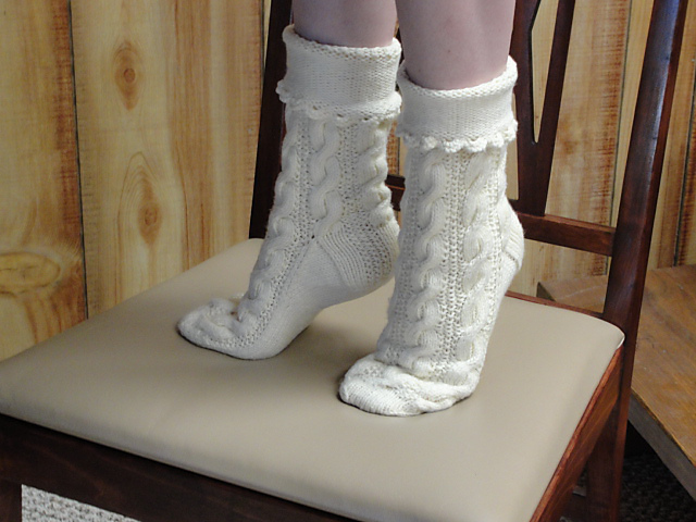 Cable and Seed Stitch Denim Socks