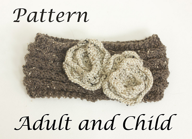 Mock Cable Flower Headband, Ear Warmers