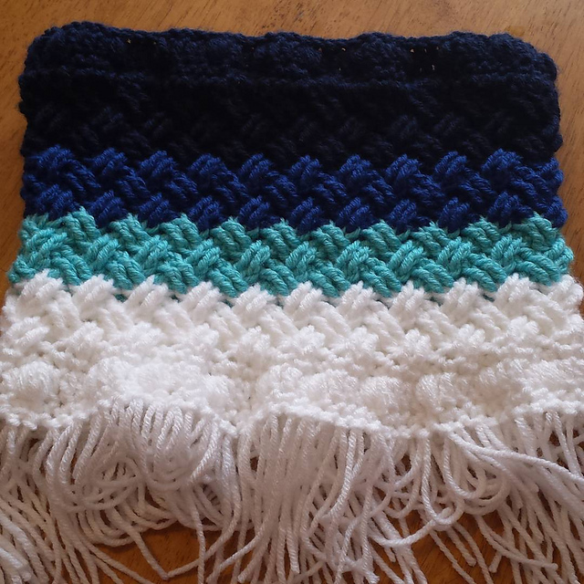 Ombre Blue Celtic weave Fringe Cowl
