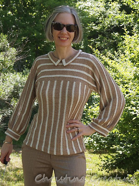 #42 Striped Pullover with 3/4 Sleeves & Collar