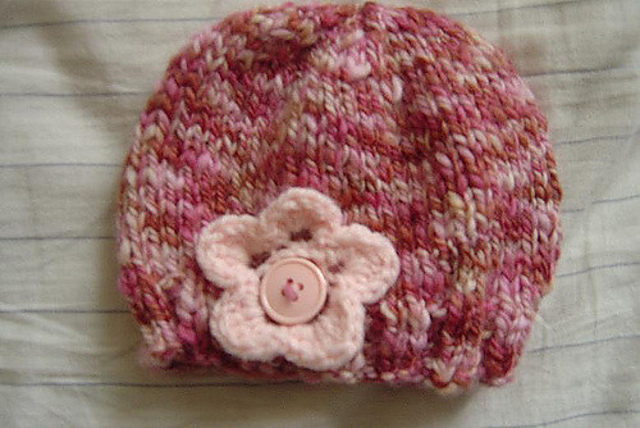 Knit Baby Hat with crochet flower