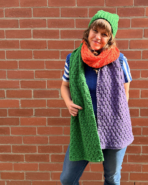 PT 8742 The Charlie Check Stitch Scarf & Beanie