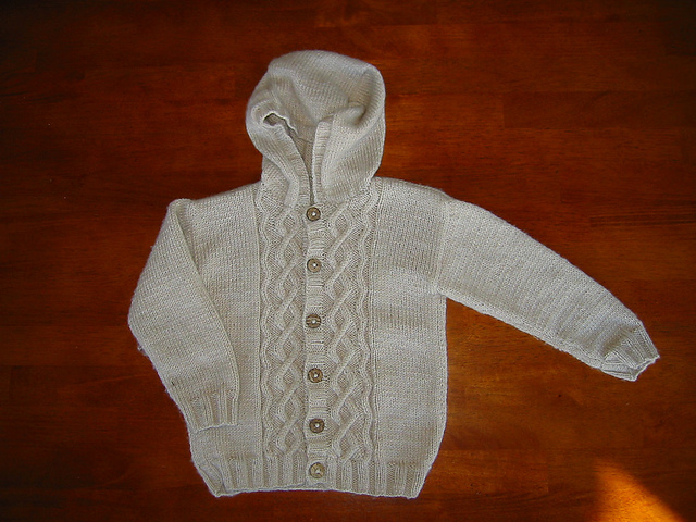 Cabled Cardigan, Booties, and Blanket