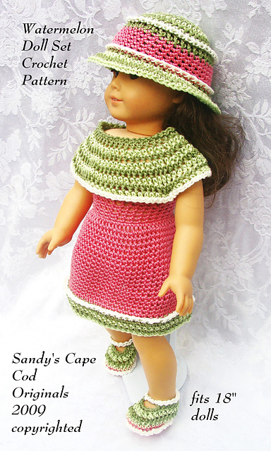 Doll Watermelon Dress, Hat, and Shoes