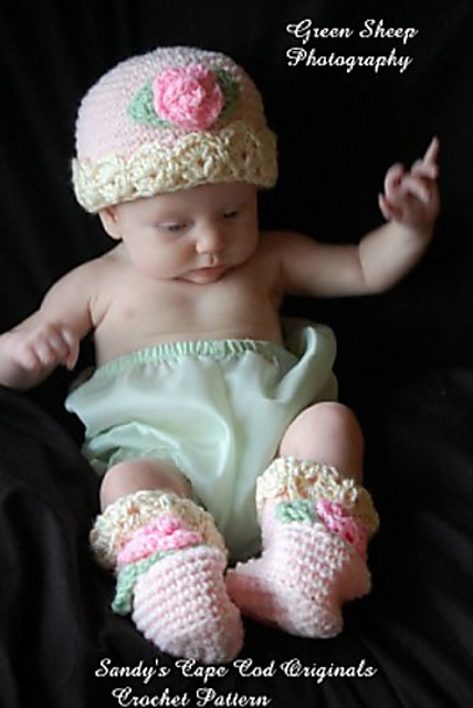 Pastel Baby Booties and Beanie Set