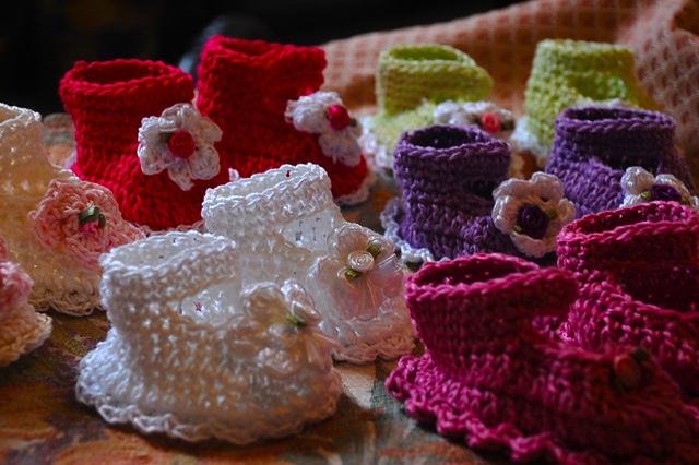 138 Baby Booties, Maryjanes with Flowers