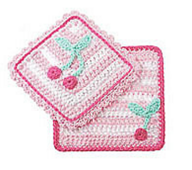Cheery Cherries Potholder and Dishcloth