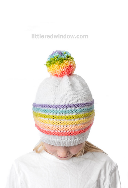 Rainbow Pom Pom Hat