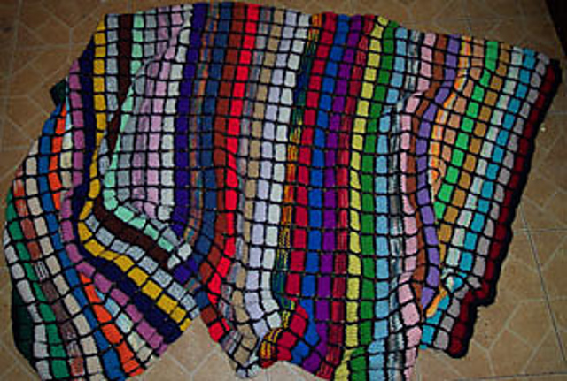 Old-Fashioned "Windowpane" Knitted Afghan