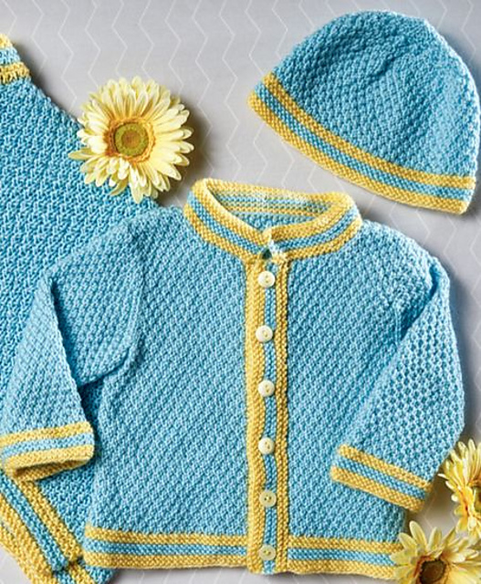 Moss Stitch Cardi and Cap