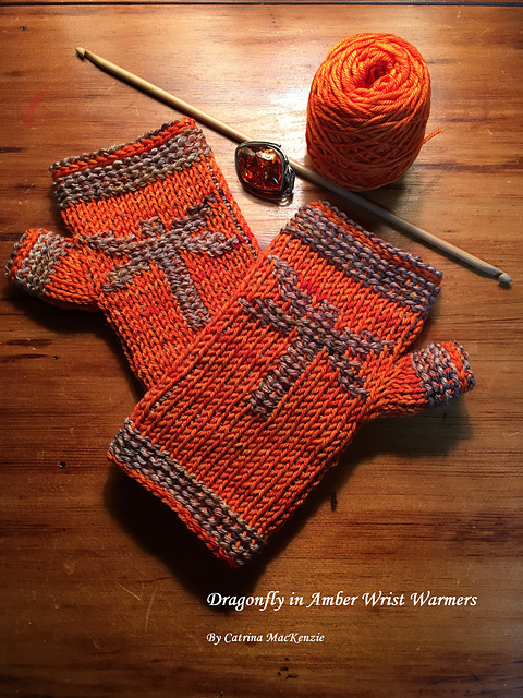 Dragonfly in Amber Wrist Warmers