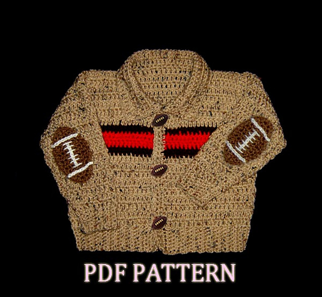 Little boy Cardigan, Sweater Jacket with football patches on elbows