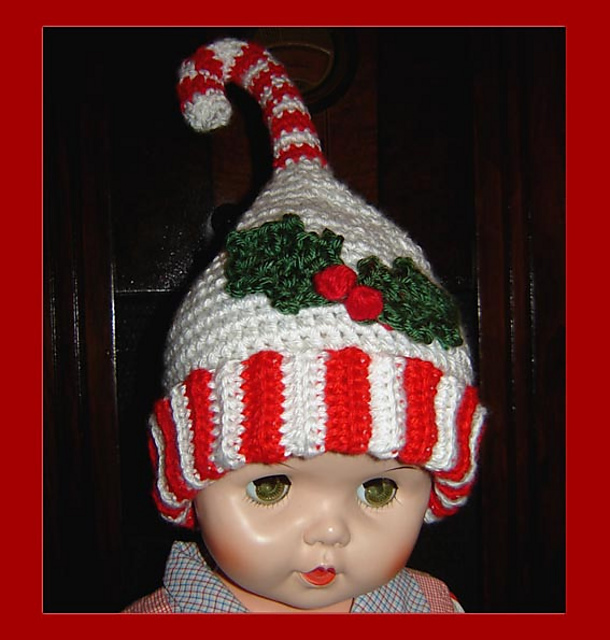 Christmas Candy Cane Hat with Holly Applique